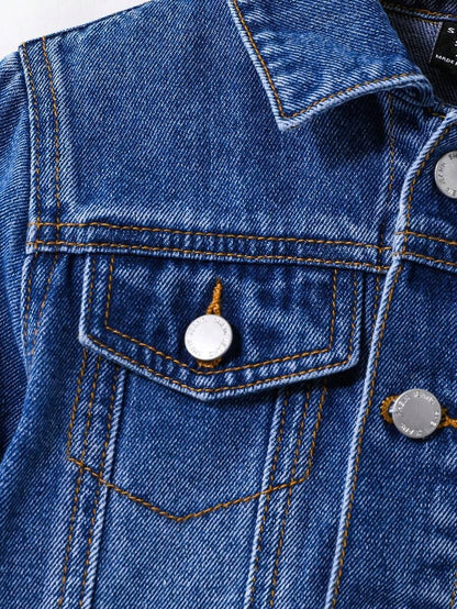Giacca di jeans a maniche lunghe blu con taglio, strappi e orli sfrangiati in stile casual alla moda e Jeans con design tagliato, strappato e sfrangiato elasticizzato per abiti quotidiani
