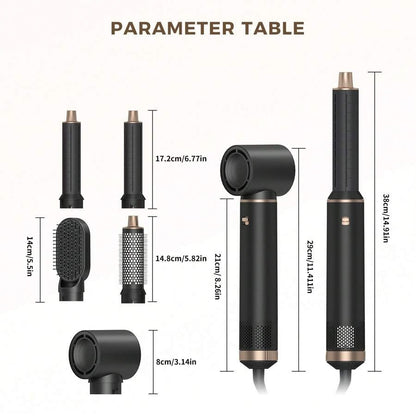 Asciugacapelli a spazzola 5 in 1 nero, set di spazzole ad aria calda rimovibili, set di strumenti per acconciature con ioni negativi, spazzola rotonda per lisciare i capelli con effetto volumizzante