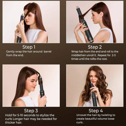 Asciugacapelli a spazzola 5 in 1 nero, set di spazzole ad aria calda rimovibili, set di strumenti per acconciature con ioni negativi, spazzola rotonda per lisciare i capelli con effetto volumizzante
