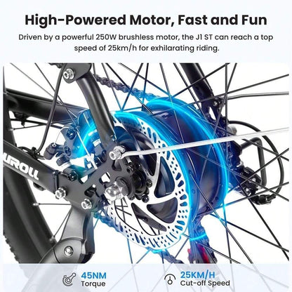 Touroll J1 ST Bicicletta da turismo con motore da 250 W, ruote da 27,5 pollici, batteria da 561,6 Wh, autonomia di 100 km, freno a disco meccanico e freno elettrico (nero)