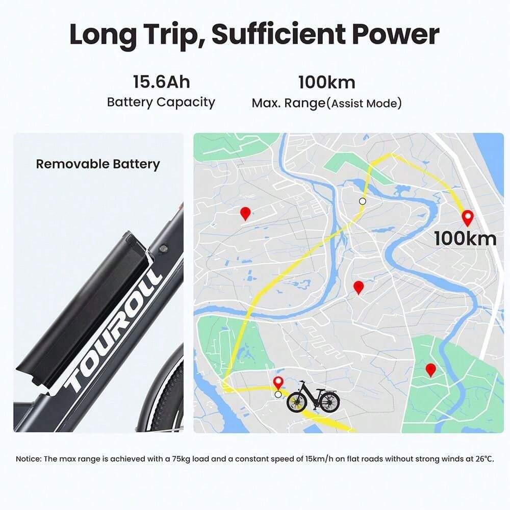 Touroll J1 ST Bicicletta da turismo con motore da 250 W, ruote da 27,5 pollici, batteria da 561,6 Wh, autonomia di 100 km, freno a disco meccanico e freno elettrico (nero)