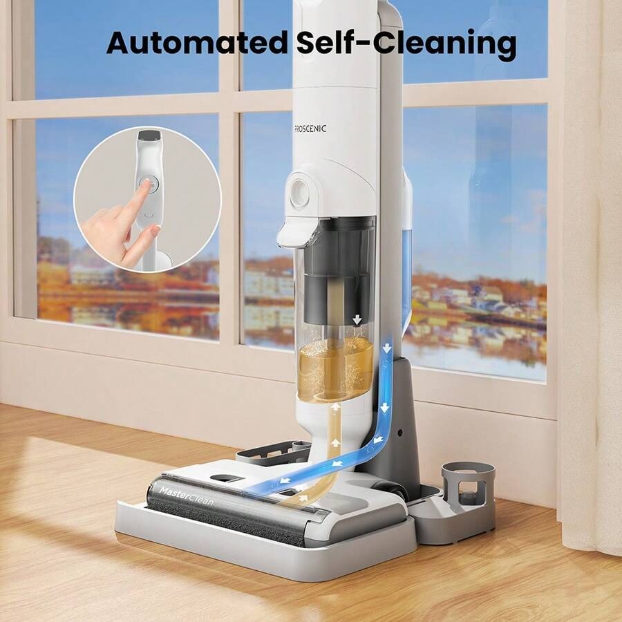 Aspirapolvere e scopa senza fili Proscenic F10 Pro, autonomia di 30 minuti, autopulente, display LED, pulizia completa dei bordi, 3 modalità di pulizia, doppio serbatoio dellacqua - Spina UE.