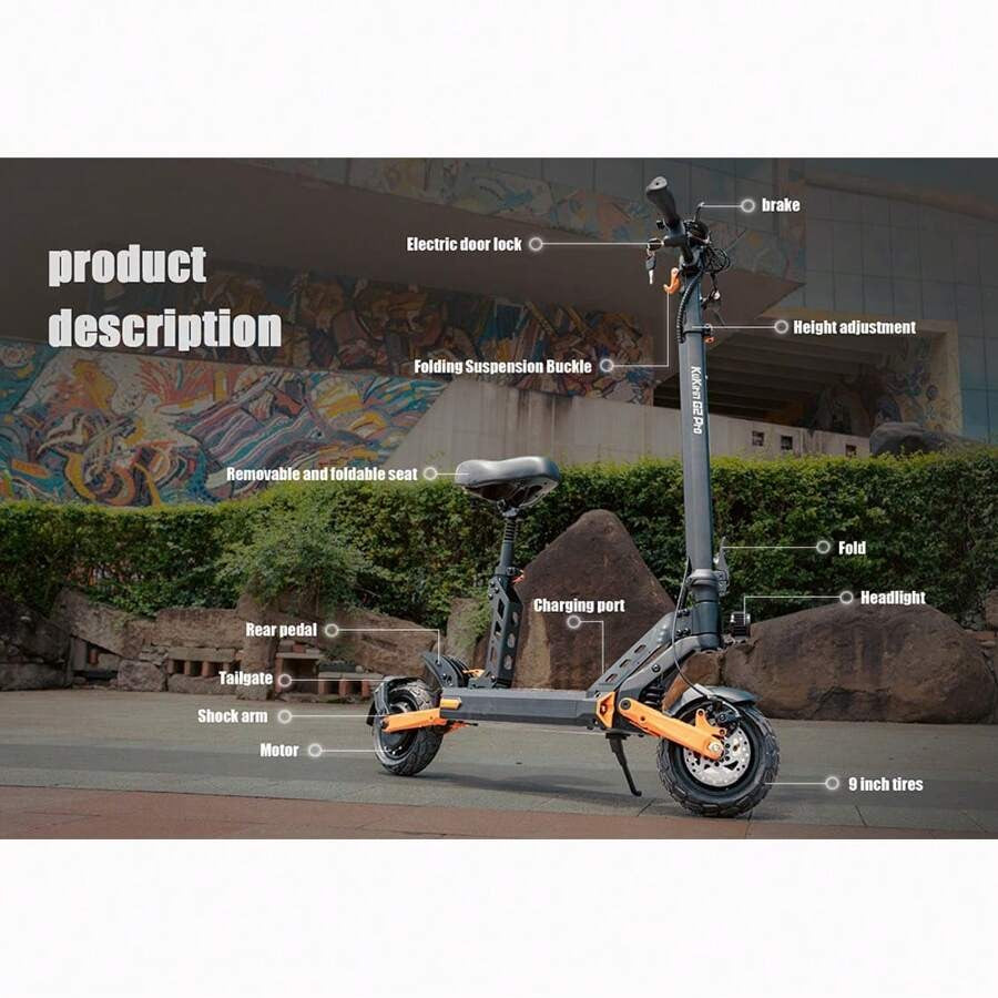 Kukirin Monopattino elettrico KuKirin G2 Pro versione 2024, motore brushless da 600 W, batteria da 48 V 15,6 Ah, pneumatici in gomma da 9 pollici, velocità massima 45 km/h, autonomia 58 km, doppi freni a disco