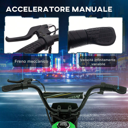 HOMCOM 24V Moto Elettrica per Bambini 8-12 Anni con Acceleratore Manuale, Moto da Cross per Bambini con Luci e Suoni, 2 Velocità 8-16km/h e Ruote 30.5cm