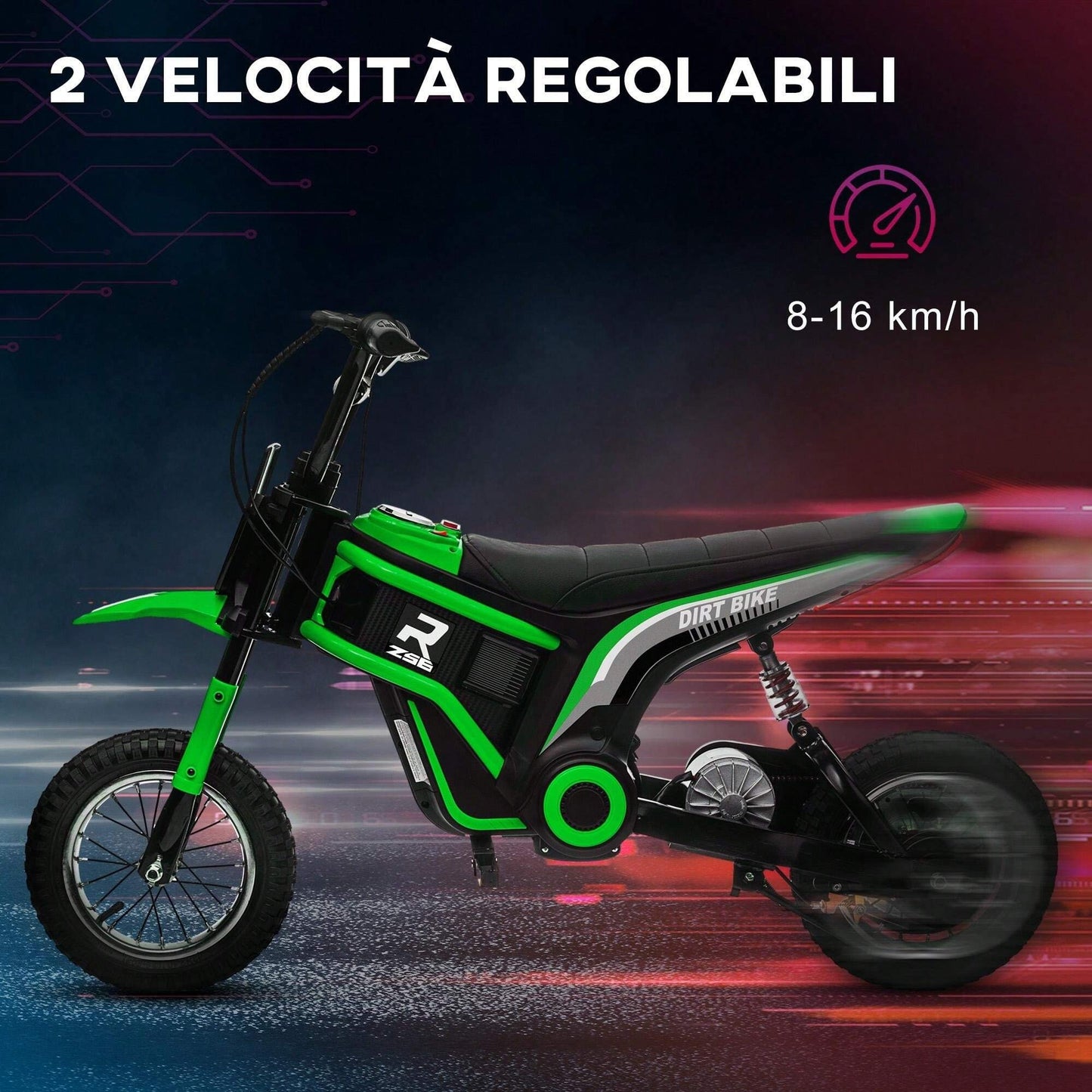 HOMCOM 24V Moto Elettrica per Bambini 8-12 Anni con Acceleratore Manuale, Moto da Cross per Bambini con Luci e Suoni, 2 Velocità 8-16km/h e Ruote 30.5cm