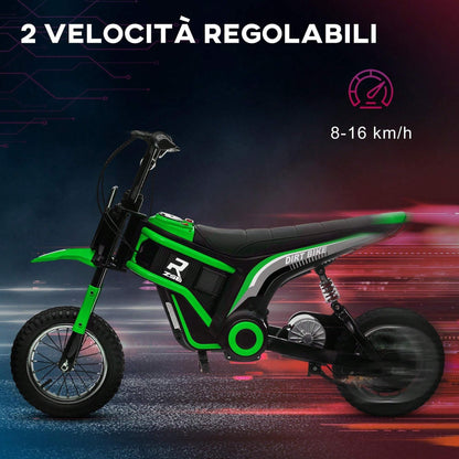 HOMCOM 24V Moto Elettrica per Bambini 8-12 Anni con Acceleratore Manuale, Moto da Cross per Bambini con Luci e Suoni, 2 Velocità 8-16km/h e Ruote 30.5cm