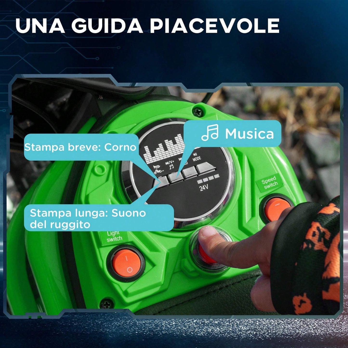 HOMCOM 24V Moto Elettrica per Bambini 8-12 Anni con Acceleratore Manuale, Moto da Cross per Bambini con Luci e Suoni, 2 Velocità 8-16km/h e Ruote 30.5cm