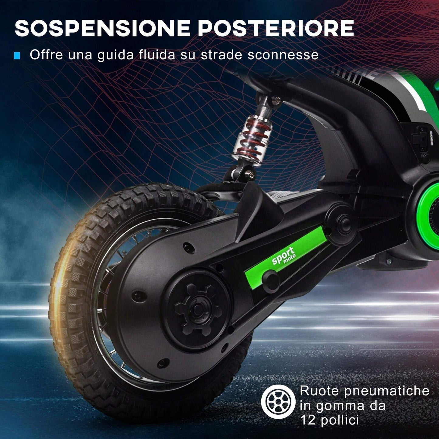 HOMCOM 24V Moto Elettrica per Bambini 8-12 Anni con Acceleratore Manuale, Moto da Cross per Bambini con Luci e Suoni, 2 Velocità 8-16km/h e Ruote 30.5cm