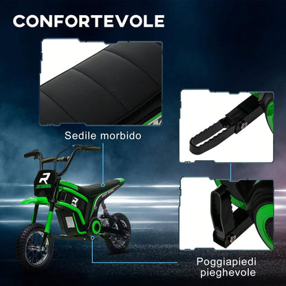 HOMCOM 24V Moto Elettrica per Bambini 8-12 Anni con Acceleratore Manuale, Moto da Cross per Bambini con Luci e Suoni, 2 Velocità 8-16km/h e Ruote 30.5cm