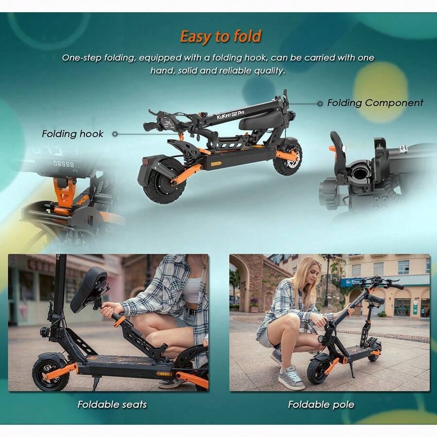 Kukirin Monopattino elettrico KuKirin G2 Pro versione 2024, motore brushless da 600 W, batteria da 48 V 15,6 Ah, pneumatici in gomma da 9 pollici, velocità massima 45 km/h, autonomia 58 km, doppi freni a disco
