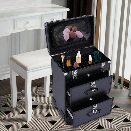 YUNRUX Valigetta per cosmetici, valigetta per trucchi, beauty case, valigetta per parrucchiere, organizer per trucchi, trolley, valigetta per trucchi con ruote, valigetta per unghie, valigetta per nail design