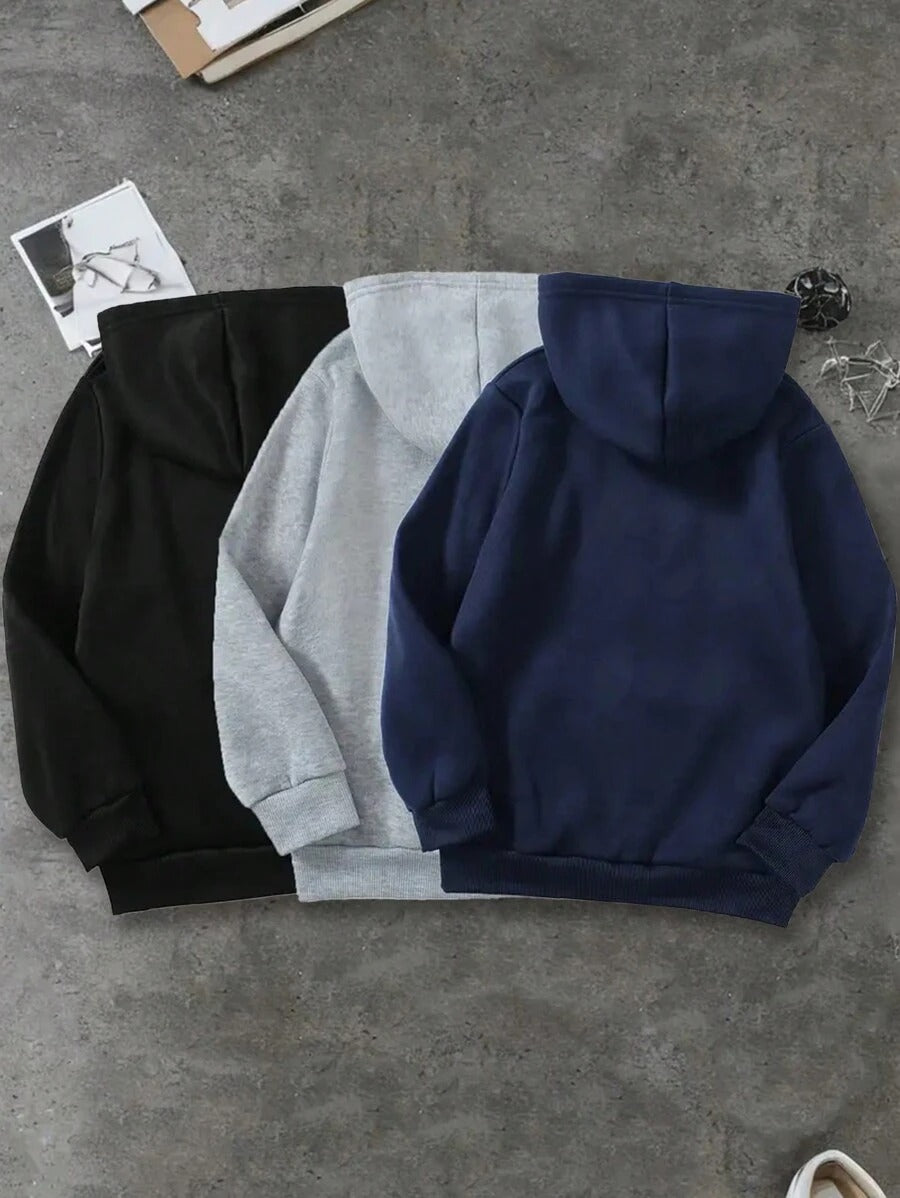 3 pezzi Felpe adolescenti con design casual con lettere cittadine, vestibilità morbida e ampia, adatte alla primavera e all'autunno