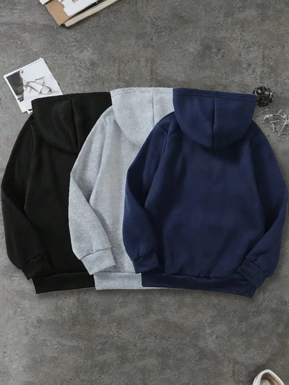 3 pezzi Felpe adolescenti con design casual con lettere cittadine, vestibilità morbida e ampia, adatte alla primavera e all'autunno