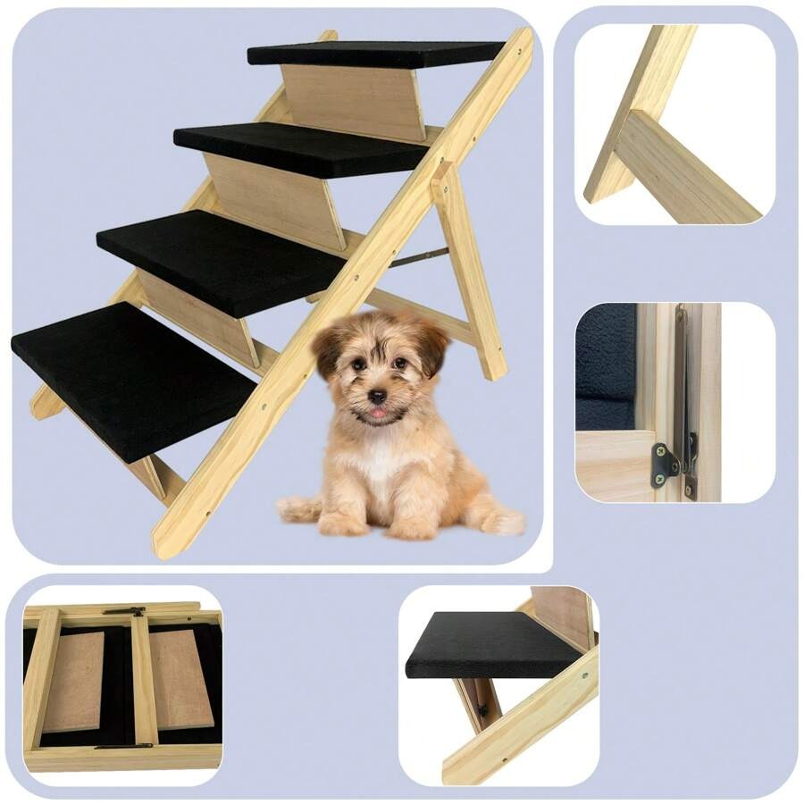 YUENFONG Rampa per cani 2 in 1, scala per animali domestici, scala per cani, pieghevole per gatti, cani grandi e piccoli, scala per animali in legno di pino
