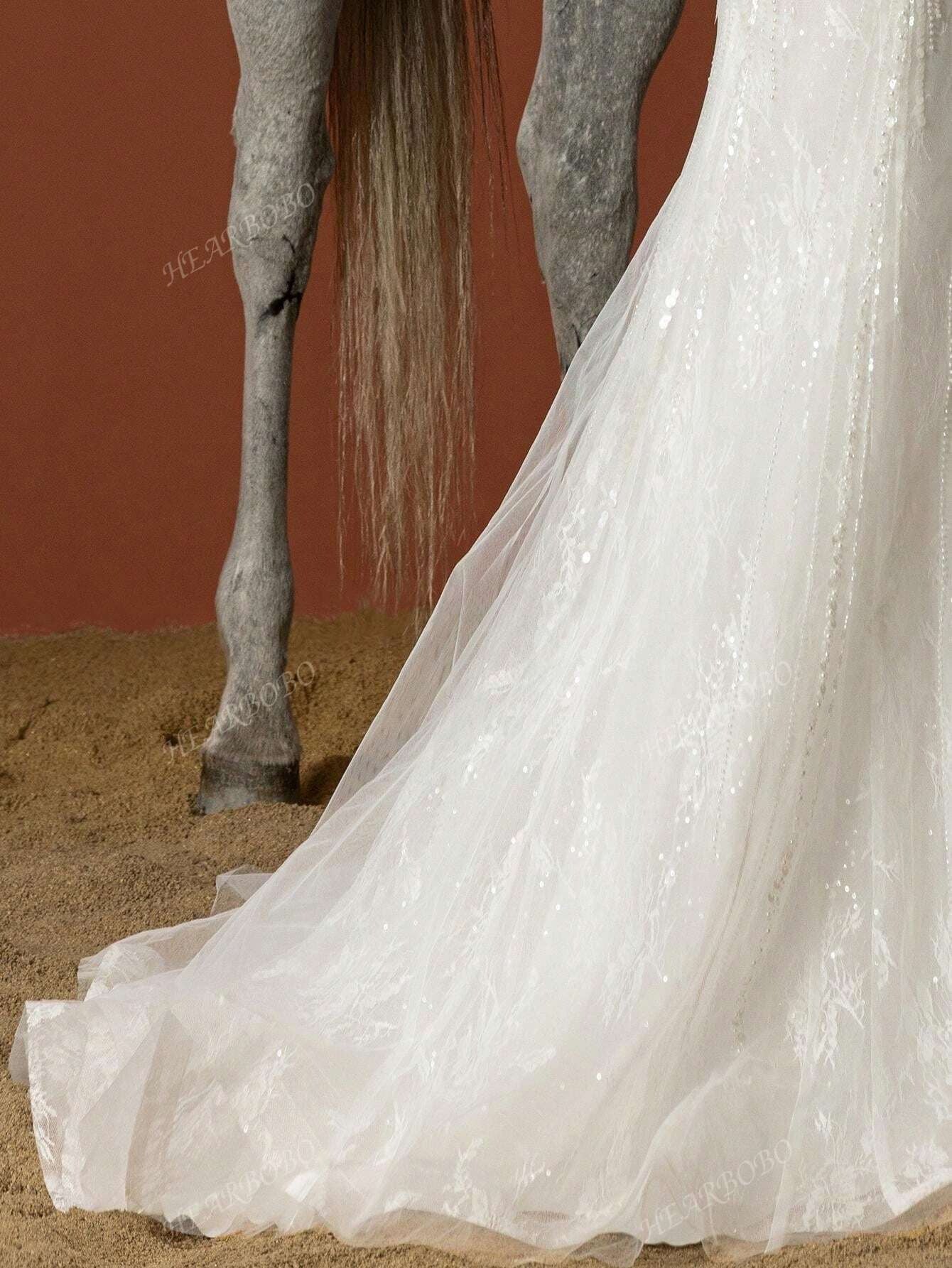 Elegante abito da sposa da donna in colore unito con design semplice in rete, abito da sposa bianco
