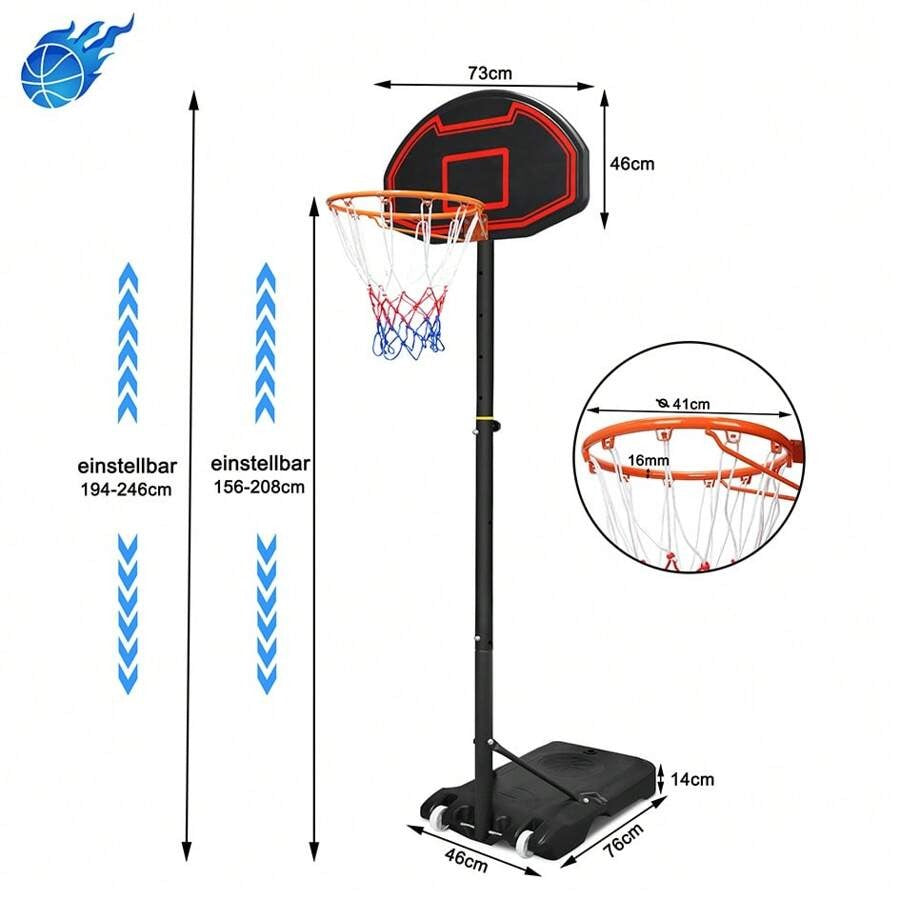 Froadp Froadp Canestro da Basket per Interni ed Esterni con Ruote, Portatile, Supporto da Basket Regolabile in Altezza, Riempibile con Acqua/Sabbia, Incluse Reti da Basket/Pompe Gonfiabili/Pallacanestro