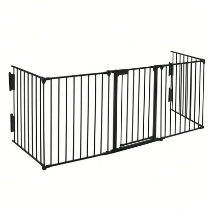 YUENFONG Protezione per Camino in Metallo con Porta, 5 Elementi, Protezione per Forno, Pieghevole, Griglia di Configurazione per la Sicurezza dei Bambini, 300x75x60 cm (Nero)