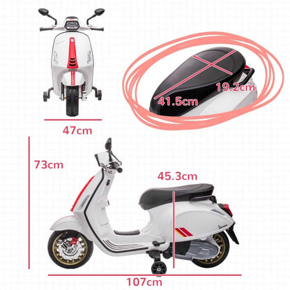Aiyaplay Moto Elettrica per Bambini 3-8 Anni a Licenza Vespa con Rotelle, Fanale e Musica, Moto Giocattolo in PP e Metallo, 107x47x73 cm