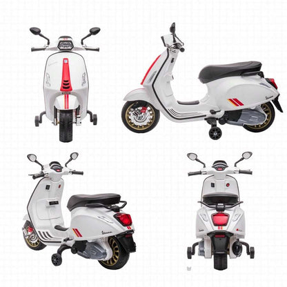 Aiyaplay Moto Elettrica per Bambini 3-8 Anni a Licenza Vespa con Rotelle, Fanale e Musica, Moto Giocattolo in PP e Metallo, 107x47x73 cm