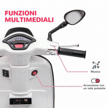 Aiyaplay Moto Elettrica per Bambini 3-8 Anni a Licenza Vespa con Rotelle, Fanale e Musica, Moto Giocattolo in PP e Metallo, 107x47x73 cm