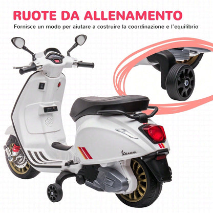 Aiyaplay Moto Elettrica per Bambini 3-8 Anni a Licenza Vespa con Rotelle, Fanale e Musica, Moto Giocattolo in PP e Metallo, 107x47x73 cm