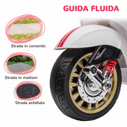Aiyaplay Moto Elettrica per Bambini 3-8 Anni a Licenza Vespa con Rotelle, Fanale e Musica, Moto Giocattolo in PP e Metallo, 107x47x73 cm
