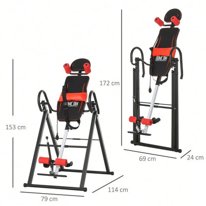 HOMCOM Panca a Inversione con Angolazione e Altezza Regolabile e Poggiatesta, Panca Inversa in Acciaio e Plastica, 79x114x153 cm