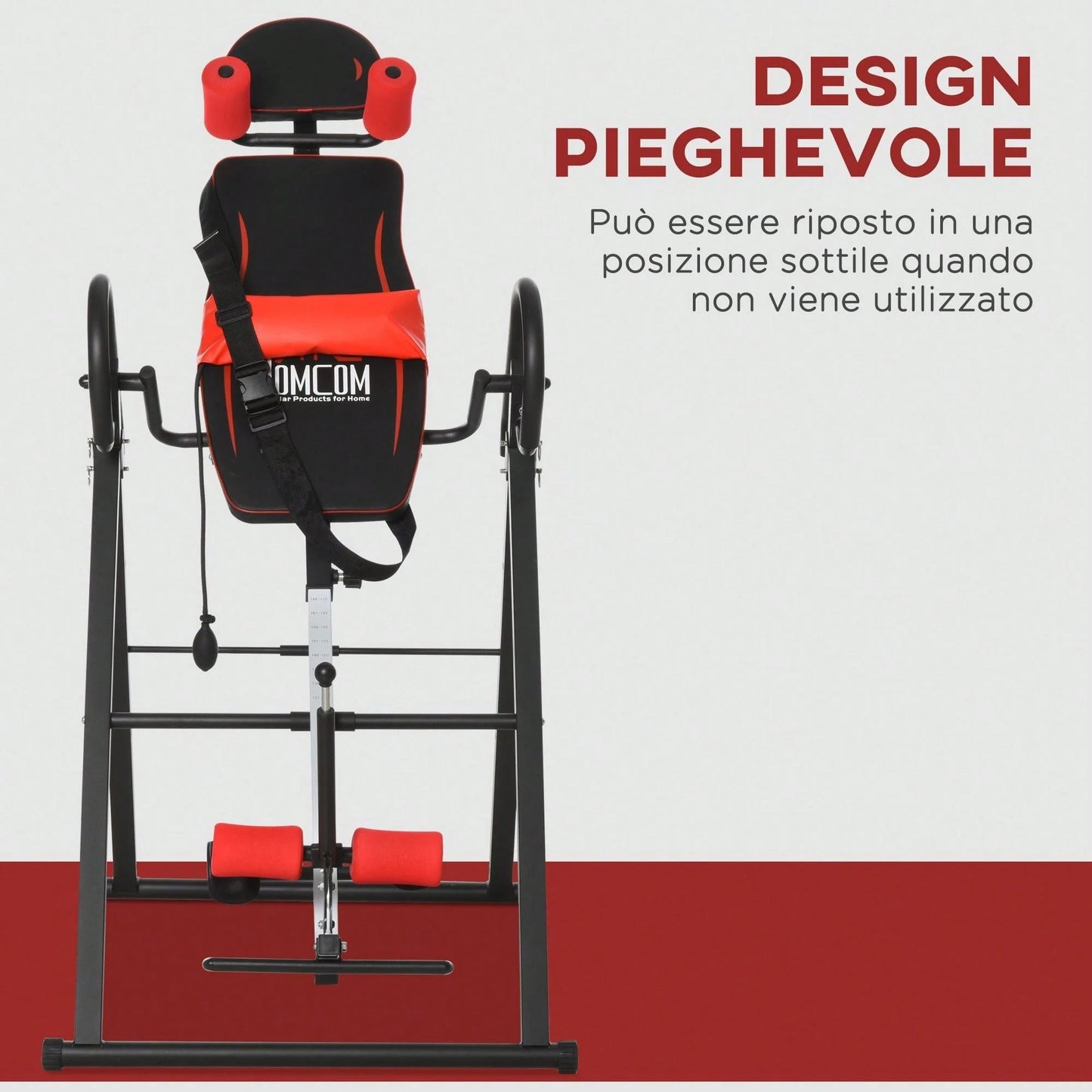 HOMCOM Panca a Inversione con Angolazione e Altezza Regolabile e Poggiatesta, Panca Inversa in Acciaio e Plastica, 79x114x153 cm