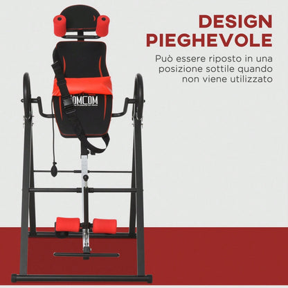 HOMCOM Panca a Inversione con Angolazione e Altezza Regolabile e Poggiatesta, Panca Inversa in Acciaio e Plastica, 79x114x153 cm