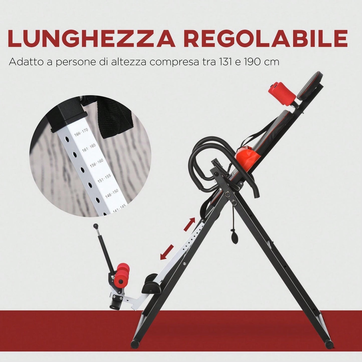 HOMCOM Panca a Inversione con Angolazione e Altezza Regolabile e Poggiatesta, Panca Inversa in Acciaio e Plastica, 79x114x153 cm