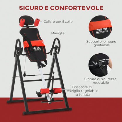HOMCOM Panca a Inversione con Angolazione e Altezza Regolabile e Poggiatesta, Panca Inversa in Acciaio e Plastica, 79x114x153 cm