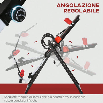 HOMCOM Panca a Inversione con Angolazione e Altezza Regolabile e Poggiatesta, Panca Inversa in Acciaio e Plastica, 79x114x153 cm
