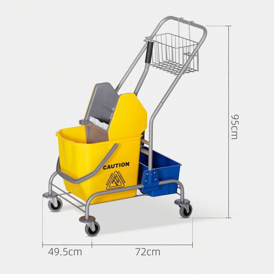HOMCOM Carrello delle Pulizie Professionale Lavapavimento con Secchio 25L Ruote Strizzatore 72 * 49.5 * 95cm