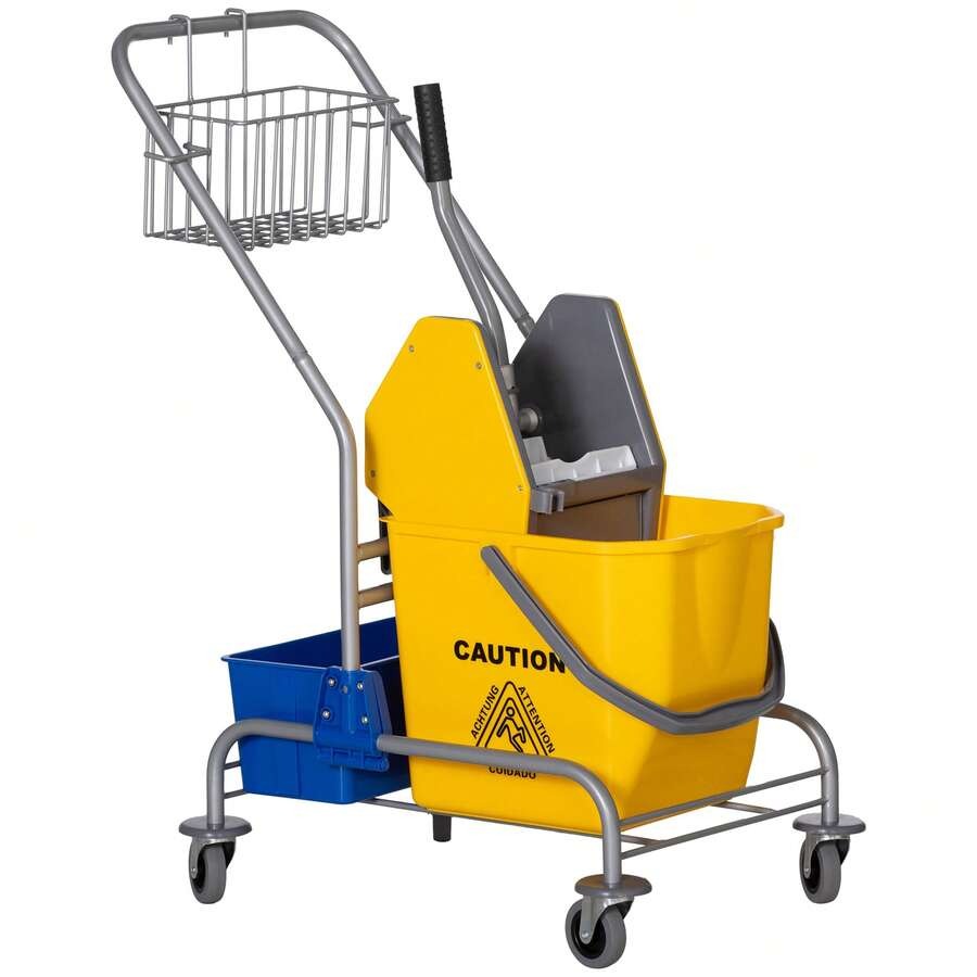 HOMCOM Carrello delle Pulizie Professionale Lavapavimento con Secchio 25L Ruote Strizzatore 72 * 49.5 * 95cm