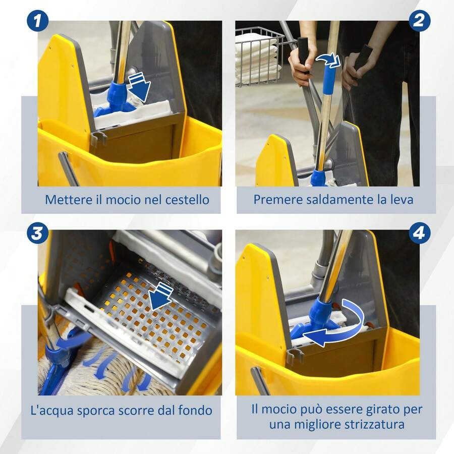 HOMCOM Carrello delle Pulizie Professionale Lavapavimento con Secchio 25L Ruote Strizzatore 72 * 49.5 * 95cm