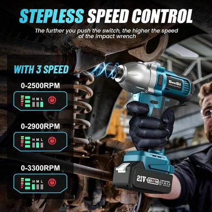 SEESII Seesii avvitatore a batteria, avvitatore ad alta coppia di 800N.m, pistola ad impatto da 580Ft-lbs 1/2 pollici con una batteria da 4.0Ah, caricabatterie e 6 bussole