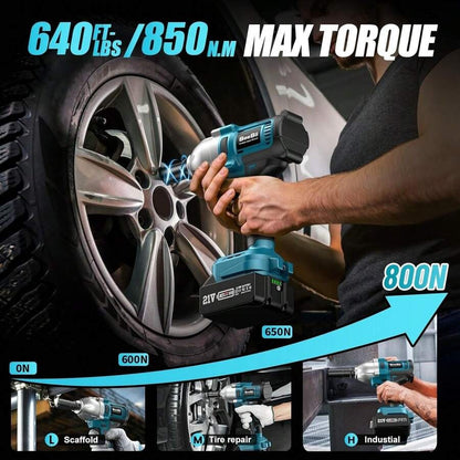 SEESII Seesii avvitatore a batteria, avvitatore ad alta coppia di 800N.m, pistola ad impatto da 580Ft-lbs 1/2 pollici con una batteria da 4.0Ah, caricabatterie e 6 bussole