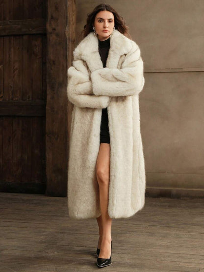 Anewsta Nuovo cappotto lungo in pelliccia di volpe finta alla moda, cappotto oversize in pelliccia di lusso per donne, stile elegante per l autunno e l inverno