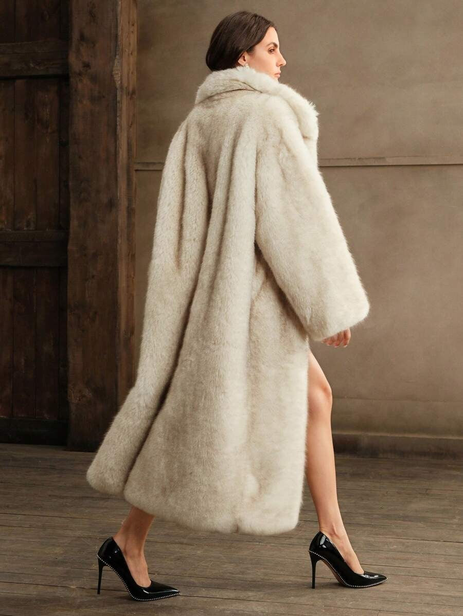 Anewsta Nuovo cappotto lungo in pelliccia di volpe finta alla moda, cappotto oversize in pelliccia di lusso per donne, stile elegante per l autunno e l inverno