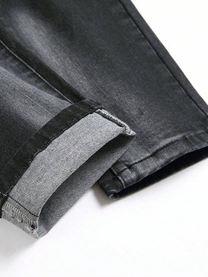 Manfinity LEGND Jeans skinny da uomo con stampa a spruzzi d'inchiostro e strappi, jeans slim fit scuri, jeans neri cargo lunghi, adatti come regalo per il marito o il fidanzato