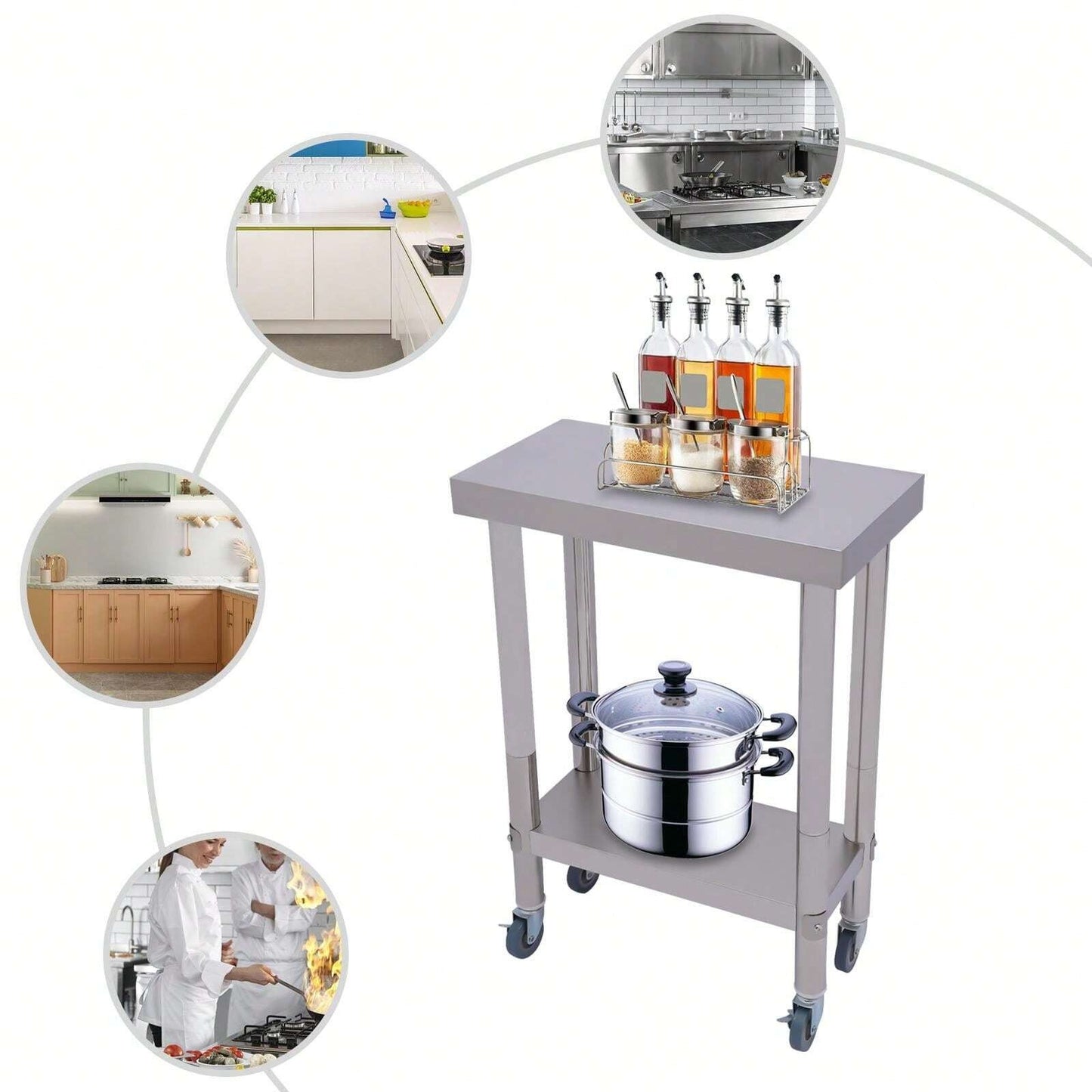 CNCEST Tavolo da lavoro CNCEST tavolo in acciaio inox con ruote tavolino d'appoggio tavolo da lavoro per ristorazione in acciaio inox, tavolo di preparazione
