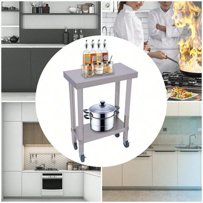 CNCEST Tavolo da lavoro CNCEST tavolo in acciaio inox con ruote tavolino d'appoggio tavolo da lavoro per ristorazione in acciaio inox, tavolo di preparazione