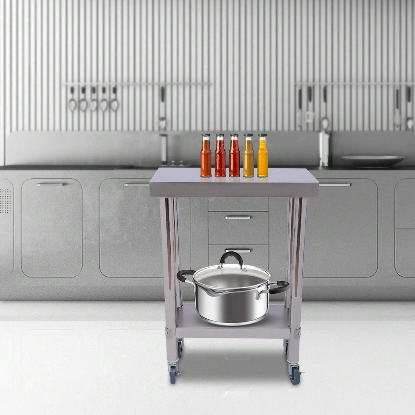 CNCEST Tavolo da lavoro CNCEST tavolo in acciaio inox con ruote tavolino d'appoggio tavolo da lavoro per ristorazione in acciaio inox, tavolo di preparazione