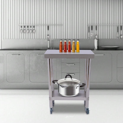 CNCEST Tavolo da lavoro CNCEST tavolo in acciaio inox con ruote tavolino d'appoggio tavolo da lavoro per ristorazione in acciaio inox, tavolo di preparazione