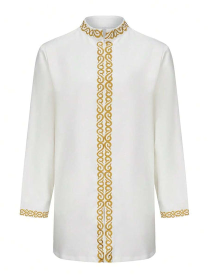 Set Nuovo Giacca e Pantaloni da Uomo in Stile Tradizionale Africano con Scollo a Equipaggio, Tinta Unita, Ricamo, Manica Lunga, Abito da Matrimonio