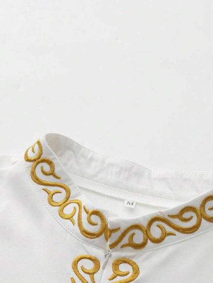 Set Nuovo Giacca e Pantaloni da Uomo in Stile Tradizionale Africano con Scollo a Equipaggio, Tinta Unita, Ricamo, Manica Lunga, Abito da Matrimonio