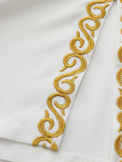 Set Nuovo Giacca e Pantaloni da Uomo in Stile Tradizionale Africano con Scollo a Equipaggio, Tinta Unita, Ricamo, Manica Lunga, Abito da Matrimonio