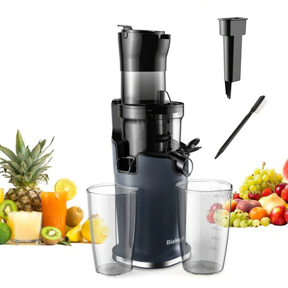 Spremiagrumi a freddo BioloMix con scivolo di alimentazione da 78 mm, 200 W 40-65 giri/min, motore potente, spremitore a masticazione lenta, adatto per frutta intera