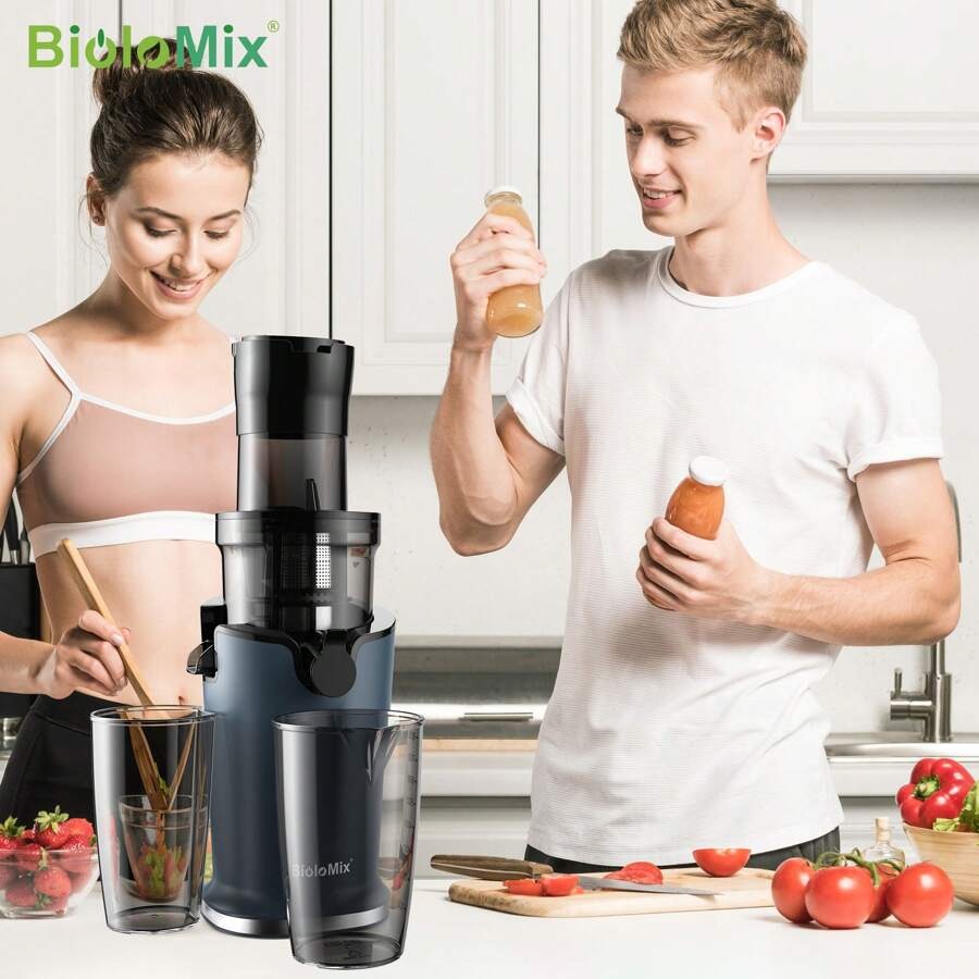 Spremiagrumi a freddo BioloMix con scivolo di alimentazione da 78 mm, 200 W 40-65 giri/min, motore potente, spremitore a masticazione lenta, adatto per frutta intera