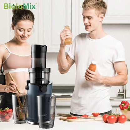 Spremiagrumi a freddo BioloMix con scivolo di alimentazione da 78 mm, 200 W 40-65 giri/min, motore potente, spremitore a masticazione lenta, adatto per frutta intera
